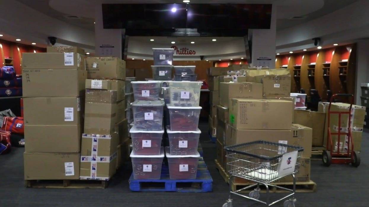 Pallets of equipment await loading onto the truck to Clearwater.
