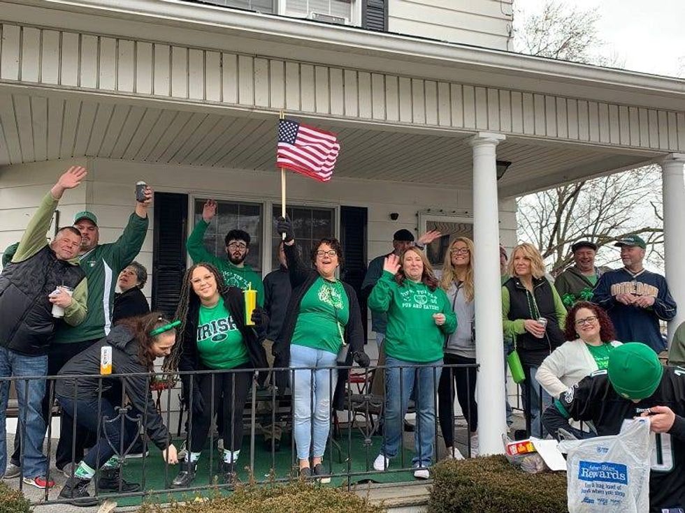 Parade crowd on porch