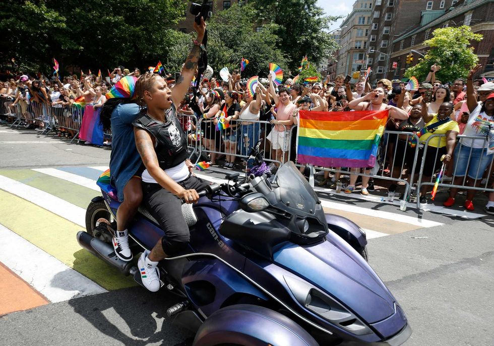 Parade participants celebrate New York City Pride on June 27, 2021 in New York City