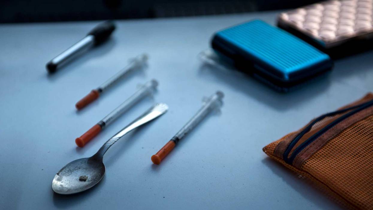 Paraphernalia for smoking and injecting drugs is seen after it was found during a police search on April 19, 2017, in Huntington, West Virginia.