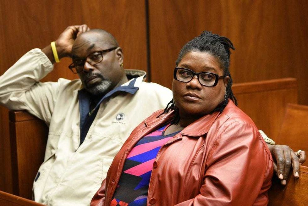Parents of Sarah Butler, Victor Butler and Lavern Butler are seen in the court room of Judge Mark S. Ali during the trial of Khalil Wheeler-Weaver, who is charged in the death of their daugter Sarah Butler, 20, of Montclair, photographed in Essex County Superior Court in Newark, NJ on 10/31/19. Parents of Sarah Butler victim Serial Killer Case