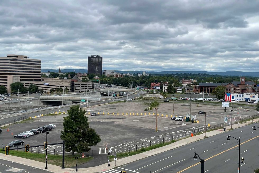 Parking lots on Main St. in Hartford, across the street from Dunkin