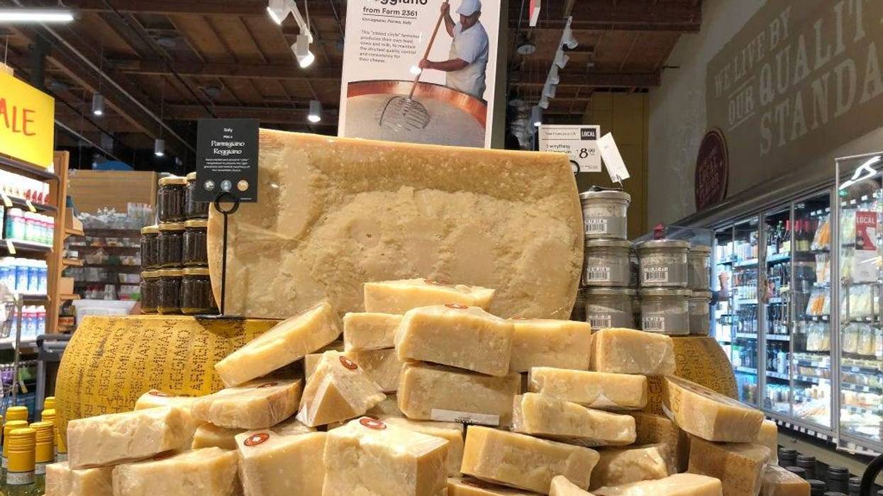 Parmigiano Reggiano cheese imported from Italy is displayed at a Whole Foods store on August 26, 2019 in Mill Valley, California.