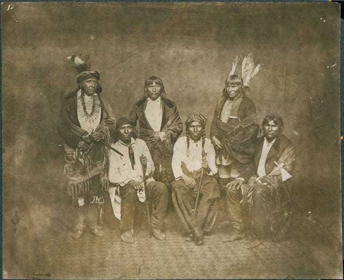 Part of an 1858 Dakota Indian treaty delegation. The Dakota are the original "native" inhabitants of Minnesota according to archaeological records going back some 13,000 years.