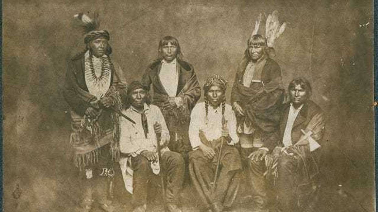 Part of an 1858 Dakota Indian treaty delegation. The Dakota are the original "native" inhabitants of Minnesota according to archaeological records going back some 13,000 years.