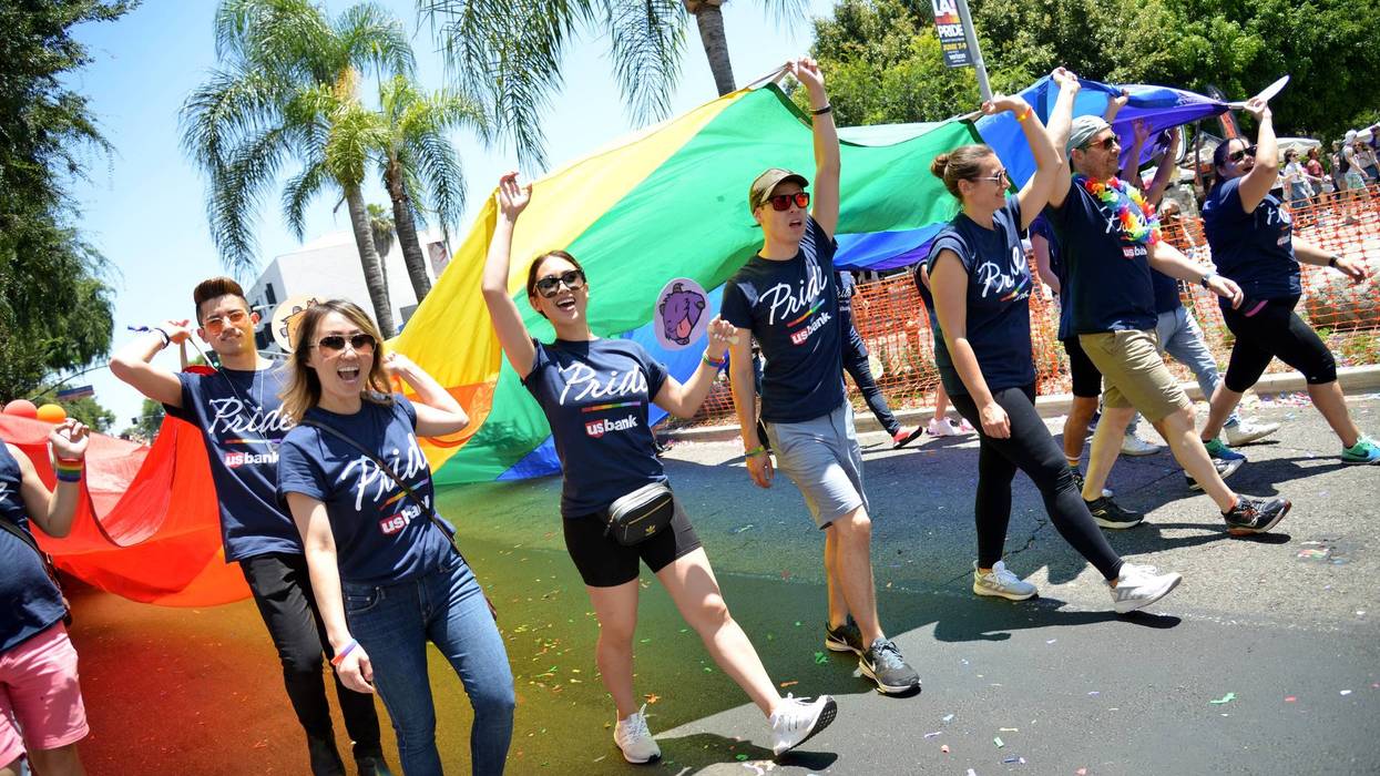 Participants seen at the LA Pride Parade on June 09, 2019 in West Hollywood, California.