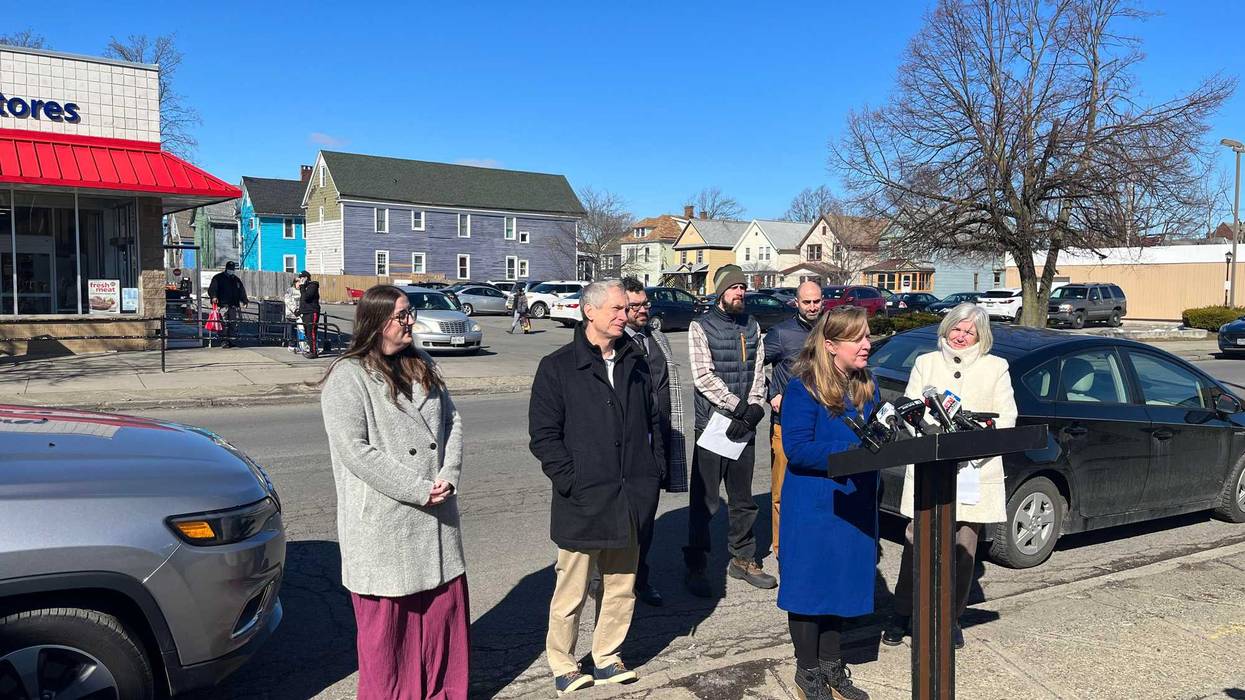 Partnership for the Public Good and Sen. Sean Ryan speaking outside a Save A Lot on Grant St. in Buffalo, N.Y. (3/7/23).