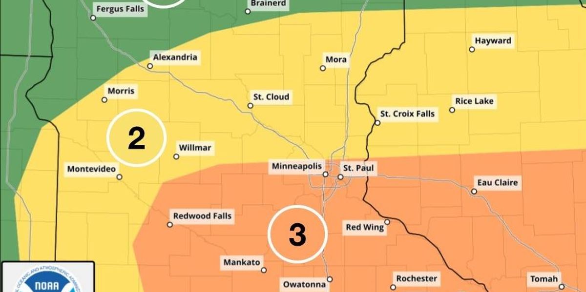 Parts of Minnesota and western Wisconsin expecting severe weather Monday afternoon and evening.
