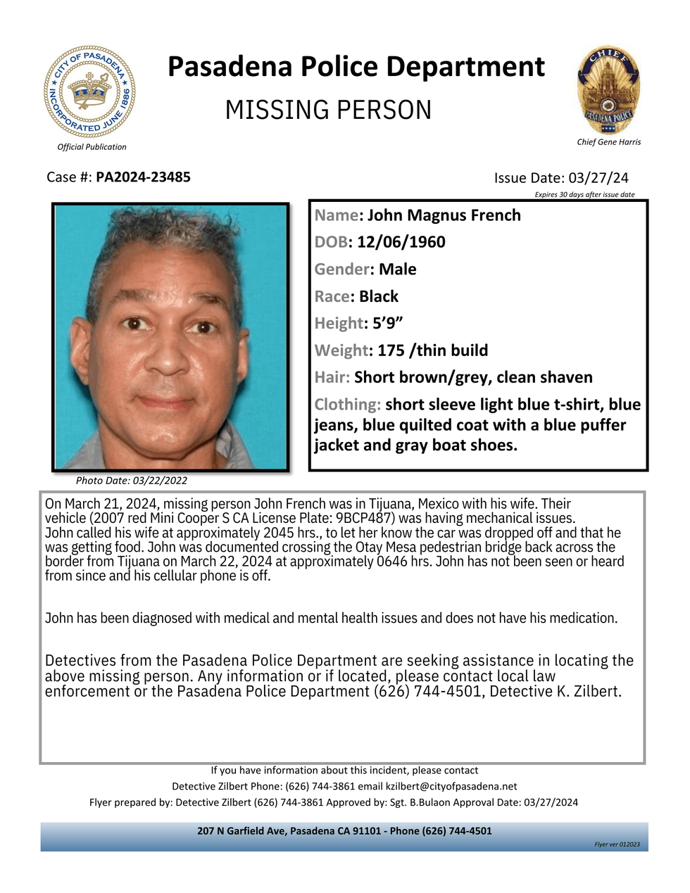 Pasadena PD missing