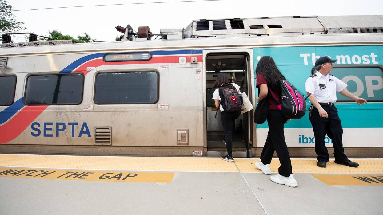 Passengers board a southbound train on SEPTA's West Trenton Regional Rail Line at the Yardley station on June 12, 2023.