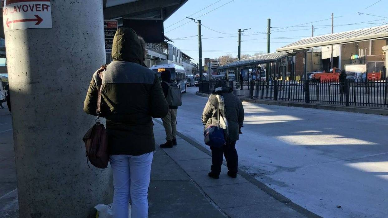 Passengers wait in the cold at the Frankford Transportation Center.