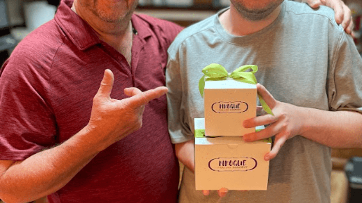 Patrick Bode and his son Seth, the "Praline King."
