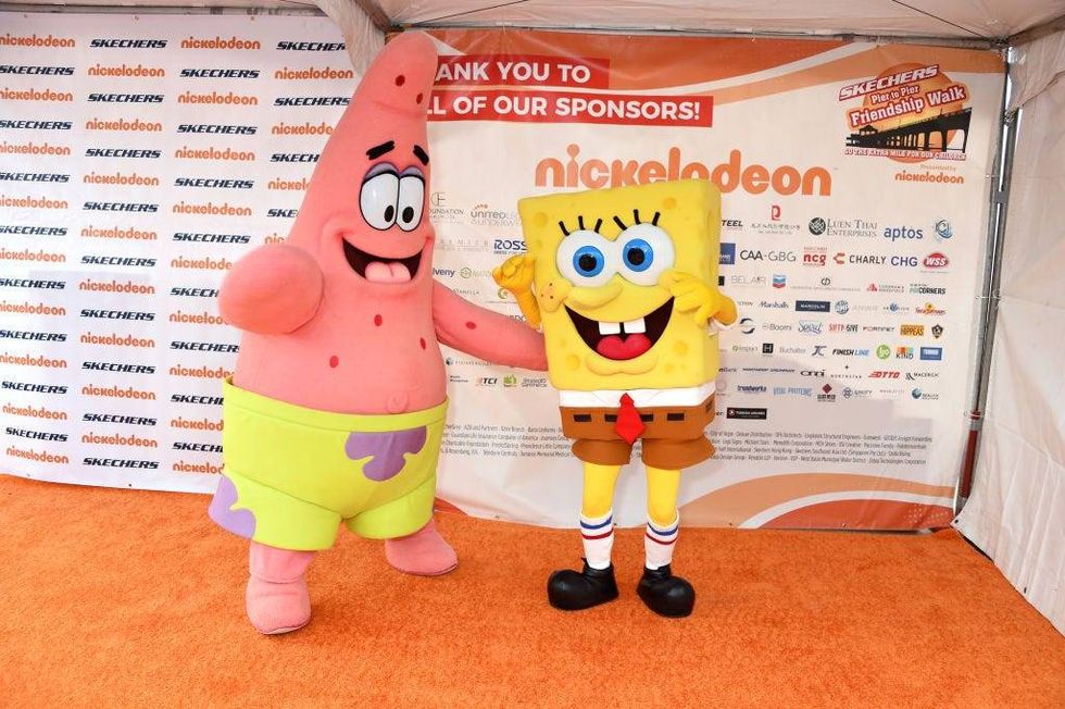 Patrick Star and SpongeBob SquarePants attend the 11th Annual Skechers Pier To Pier Friendship Walk on October 27, 2019 in Manhattan Beach, California.