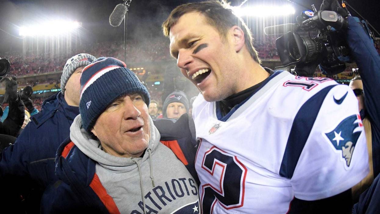 Patriots coach Bill Belichick, left, and quarterback Tom Brady