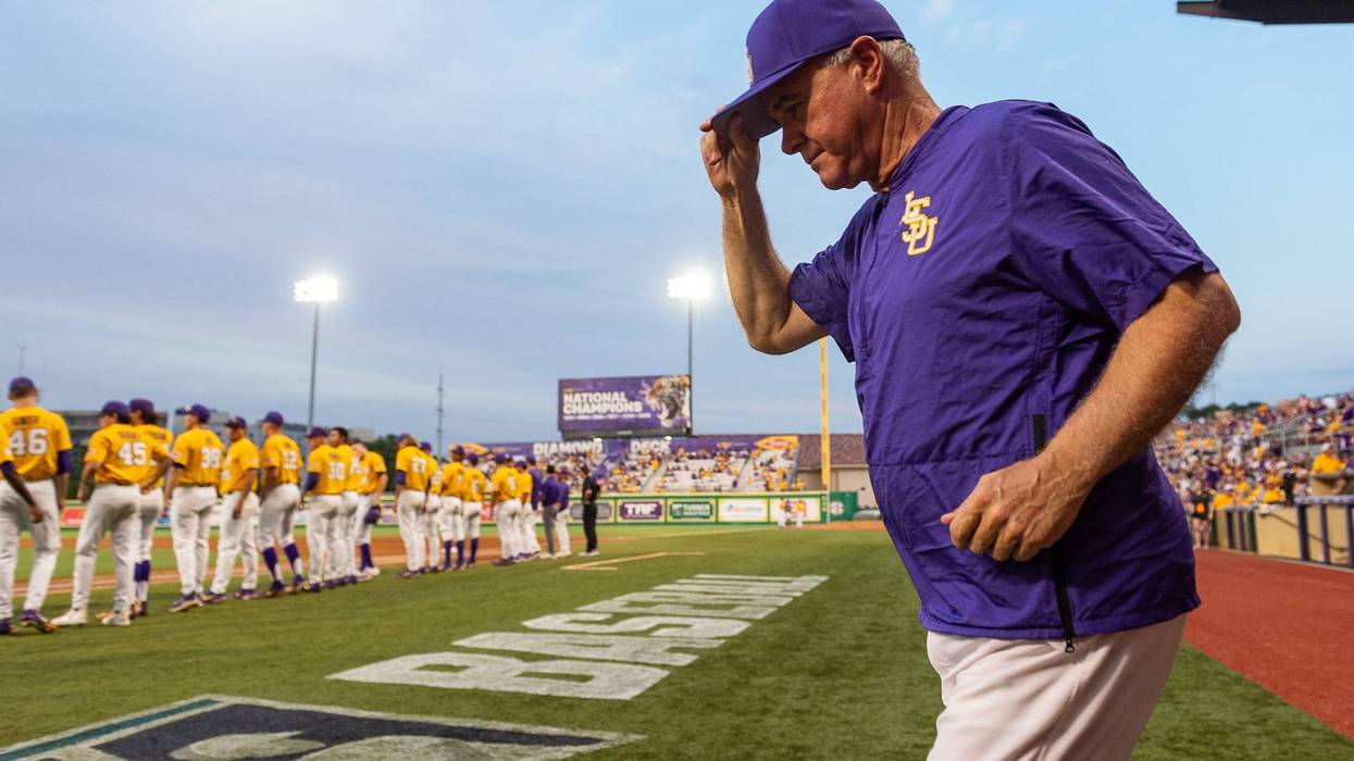 Paul Mainieri takes the field as The LSU Tigers take on Southern Miss in the 2019 NCAA Regional Tournament in Baton Rouge, LA. Sunday, June 2, 2019.