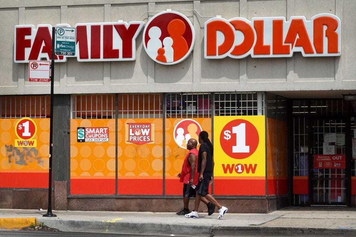 Pedestrians walk past a Family Dollar store in the Humboldt Park neighborhood on August 02, 2022 in Chicago, Illinois. \