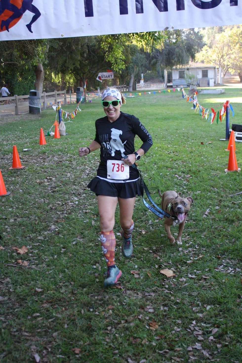 Peggy Kennedy - volunteer leading the team of 115 runners from Angel City Pit Bulls at this weekend