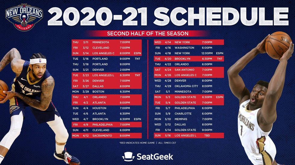 Pelicans schedule