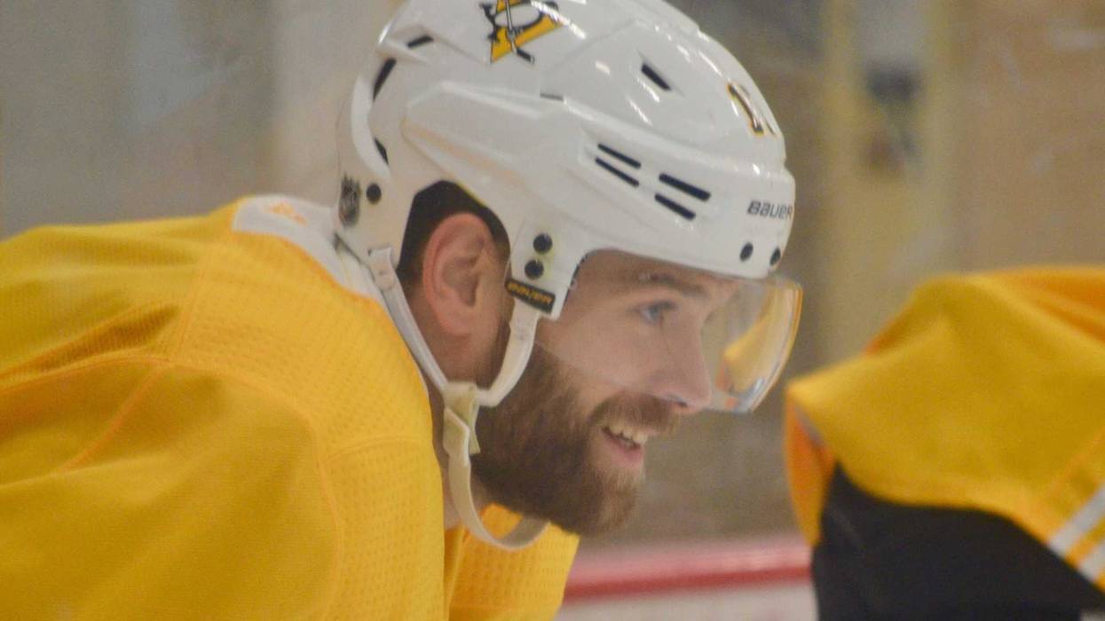 Penguins forward Bryan Rust at practice in 2019