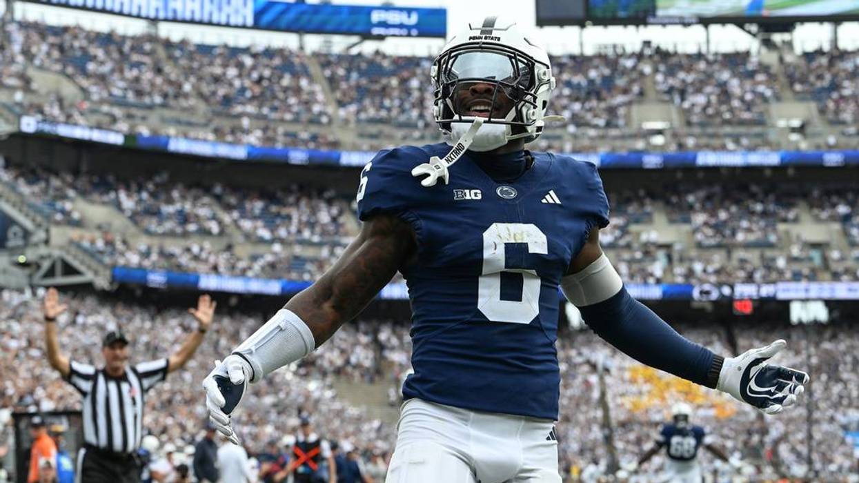 Penn State wide receiver Koby Howard celebrates a touchdown against Buffalo during the second quarter of an NCAA college football game, Saturday, Sept. 19, 2026, in State College, Pa.