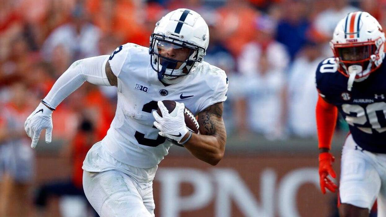 Penn State wide receiver Parker Washington (3) caries the ball against Auburn during the second half of an NCAA college football game, Saturday, Sept. 17, 2022, in Auburn, Ala.