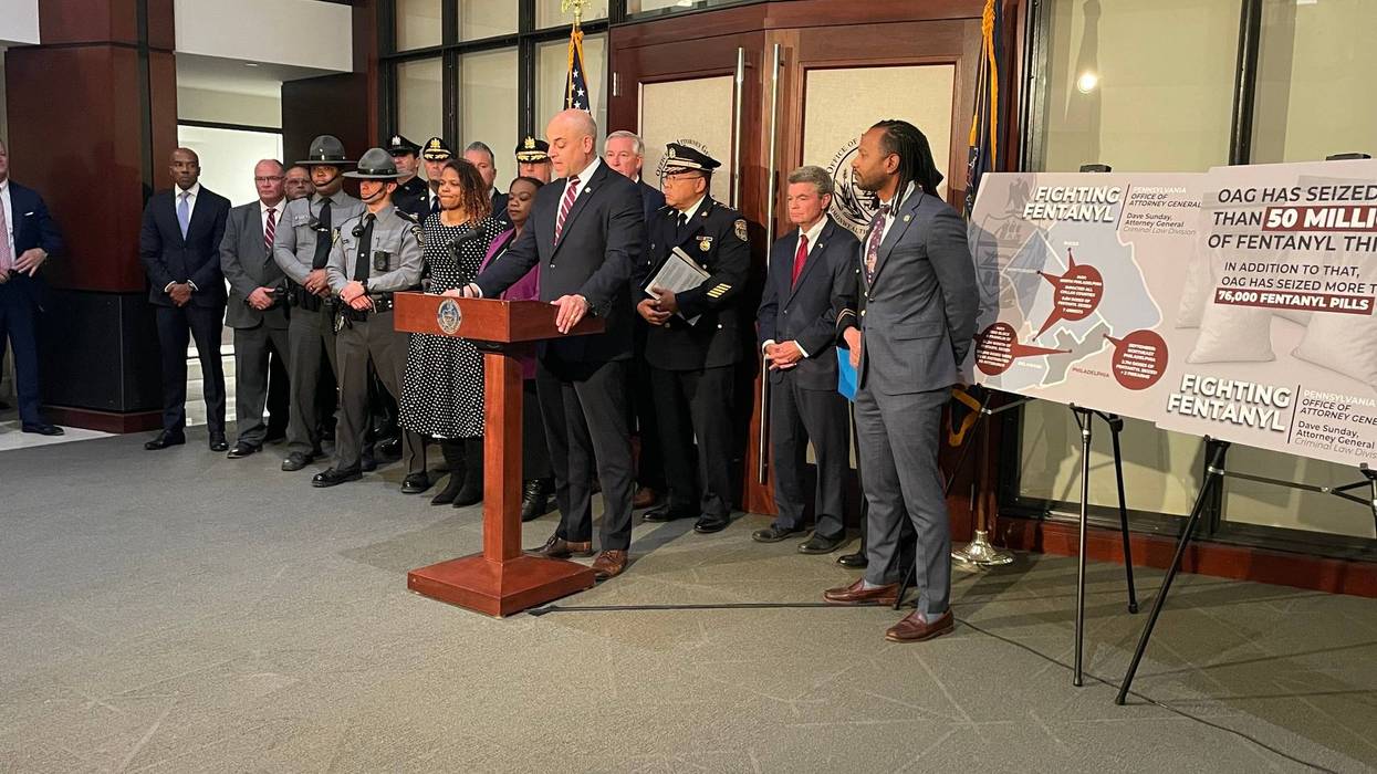 Pennsylvania Attorney General Dave Sunday, at a press conference in Philadelphia on Oct. 29, 2025, announces that the state has seized a record 50 million doses of fentanyl from Pennsylvania streets so far this year.