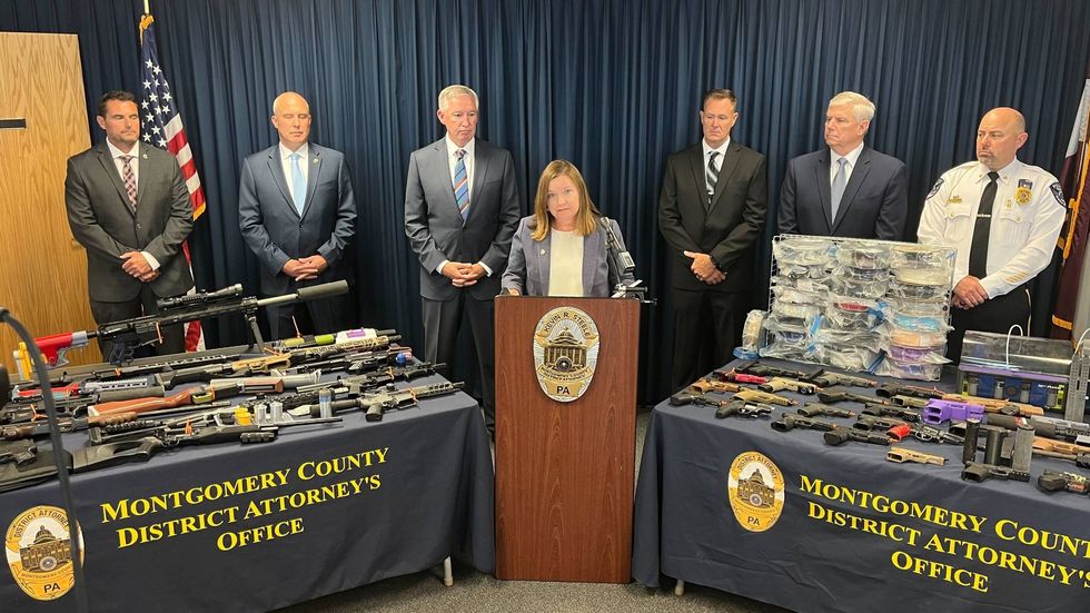 Pennsylvania Attorney General Michelle Henry speaks at a press conference announcing charges against nine men in a Pottstown-based gun-trafficking ring.
