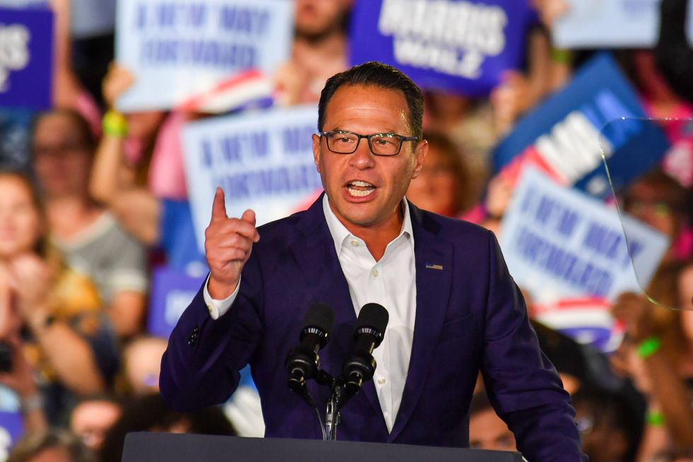 Pennsylvania Governor Josh Shapiro speaks at a rally for Kamala Harris. Kamala Harris during a campaign rally in Wilkes-Barre, USA - 13 Sept (Photo by Aimee Dilger / SOPA Images/Sipa USA)