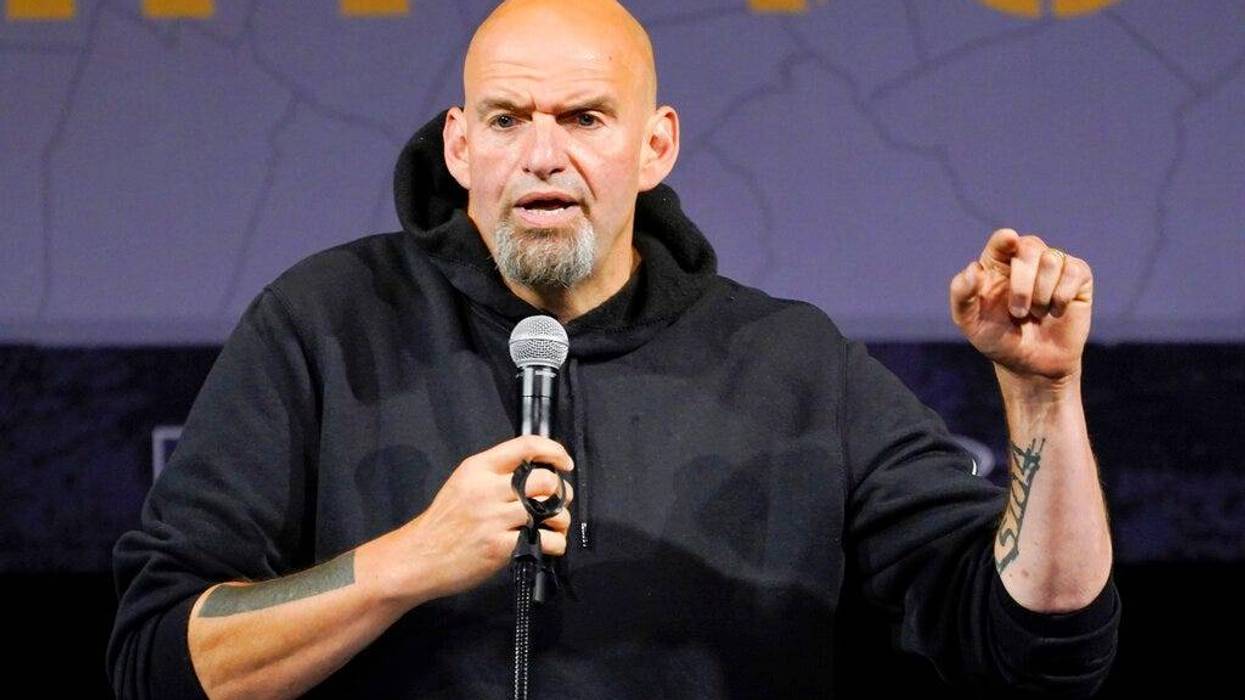 Pennsylvania Lt. Gov. John Fetterman, the Democratic nominee for the state's U.S. Senate seat, speaks during a rally in Erie, Pa., Aug. 12, 2022.