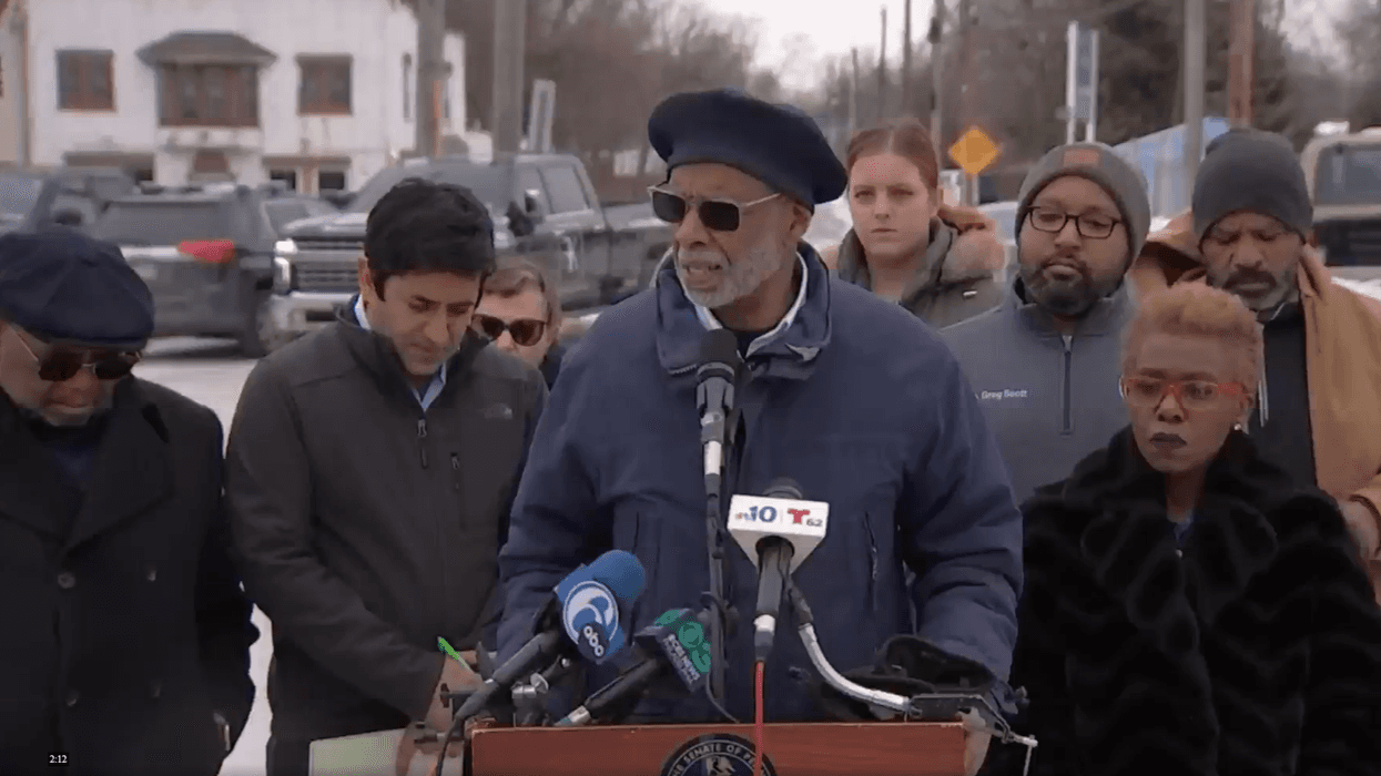 Pennsylvania state Sen. Art Haywood of Philadelphia addresses reporters on Tuesday following an ICE raid in Eagleville, Montgomery County on Monday.