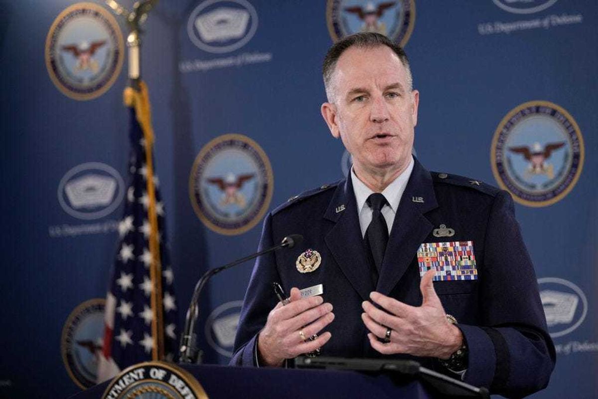 Pentagon Press Secretary Brig. Gen. Pat Ryder speaks during a press briefing at the Pentagon on February 10, 2023 in Arlington, Virginia. The Pentagon announced today that the U.S. military shot down an unidentified object that was flying over frozen waters of Alaska. (Photo by Drew Angerer/Getty Images)