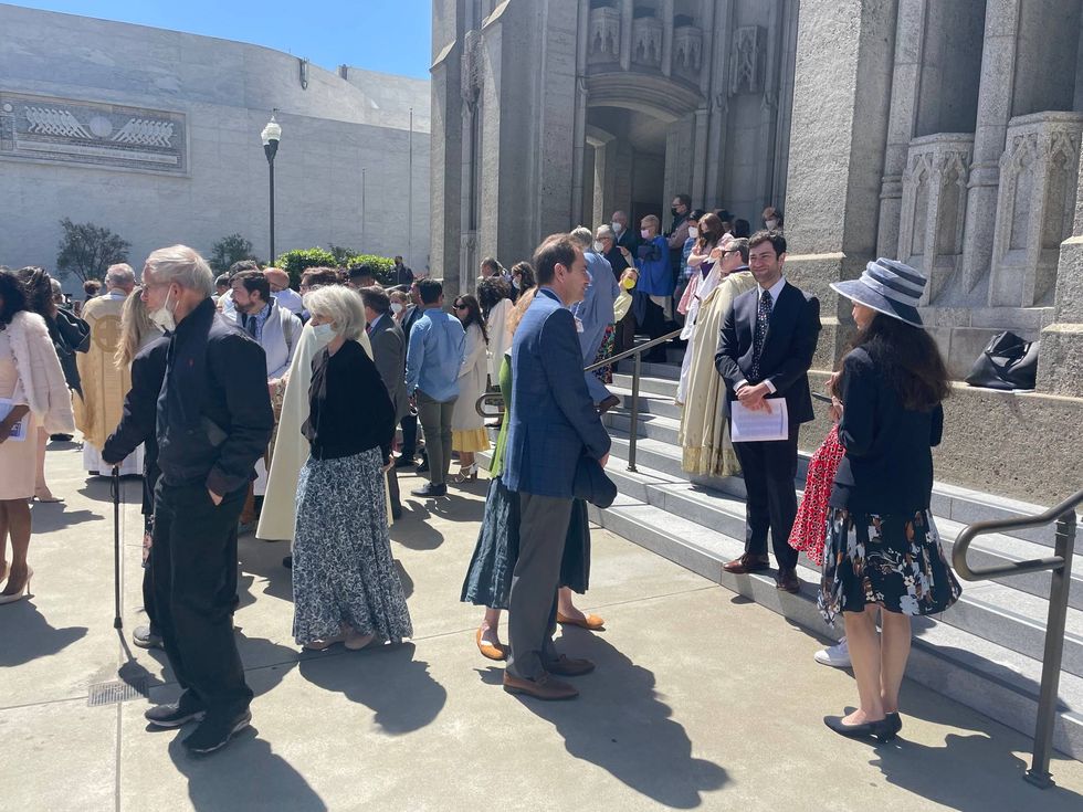 People attend Grace Cathedral