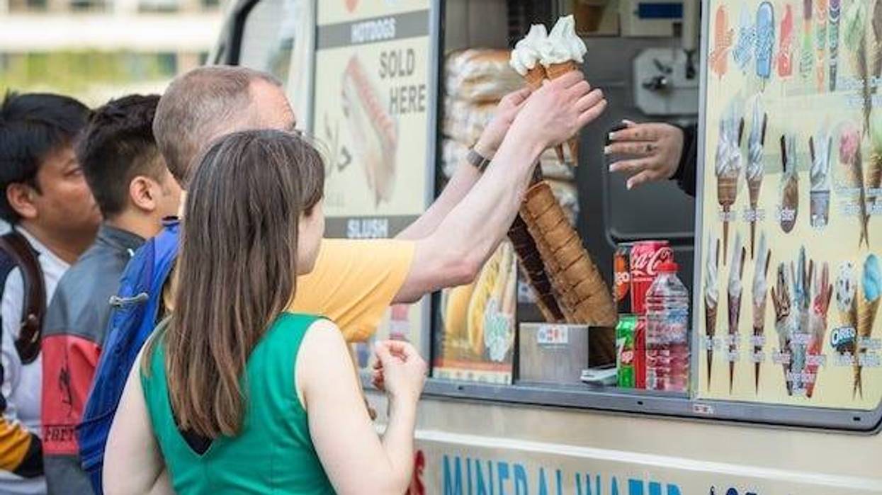 People buying ice cream at an ice cream truck