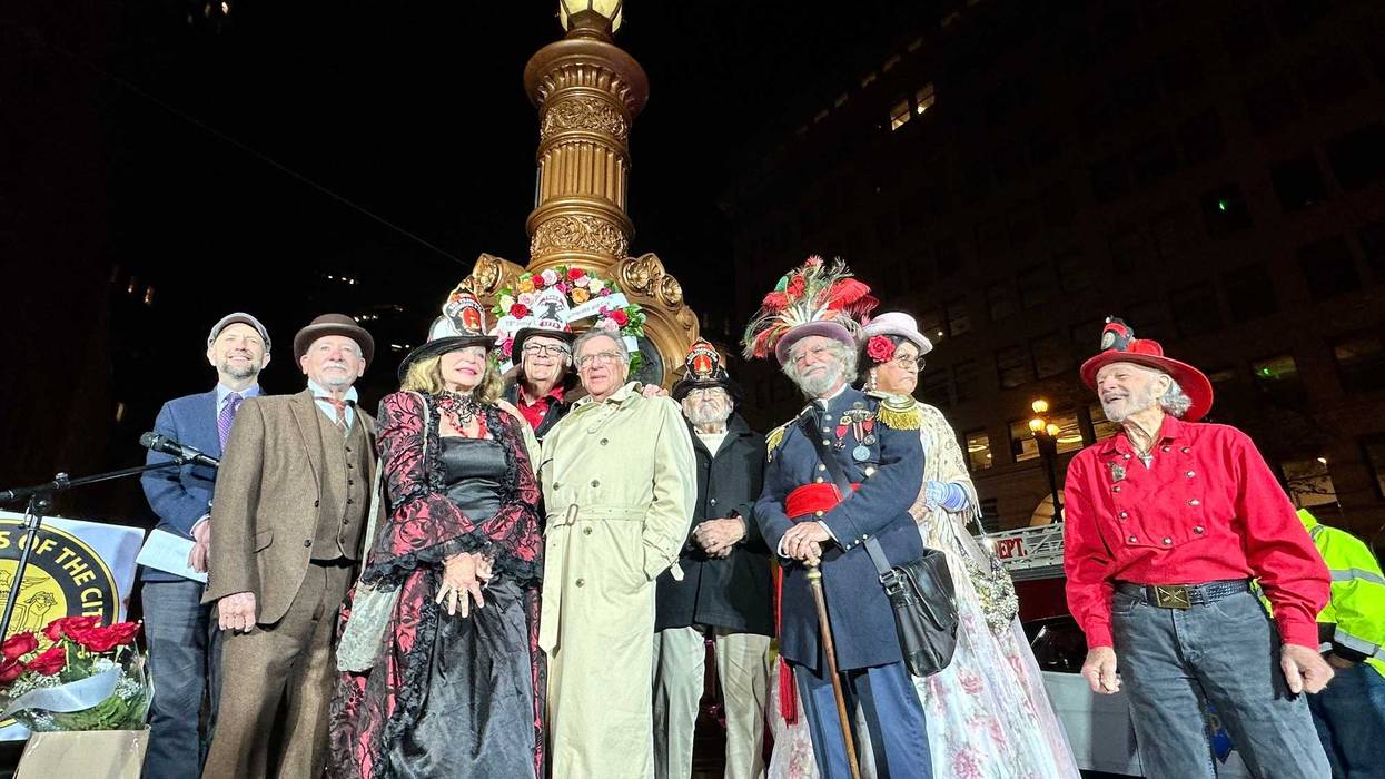 People gathered at Lotta's Fountain in San Francisco to remember the 1906 earthquake.