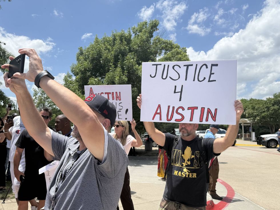 People gathered in front of the Collin County Courthouse in McKinney, Texas, for the Karmelo Anthony trial on June 9, 2026.
