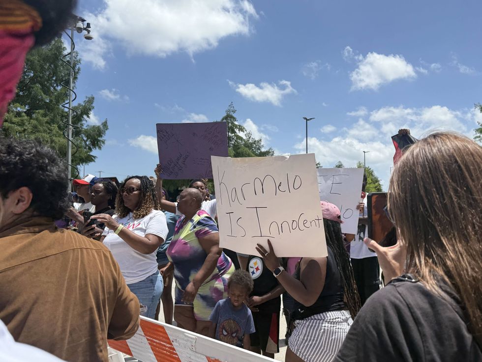 People gathered in front of the Collin County Courthouse in McKinney, Texas, for the Karmelo Anthony trial on June 9, 2026.