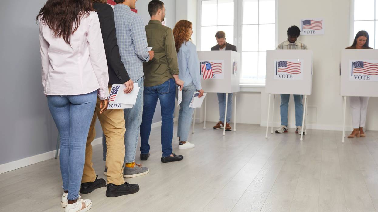 People line up to vote in this Election Day stock photo