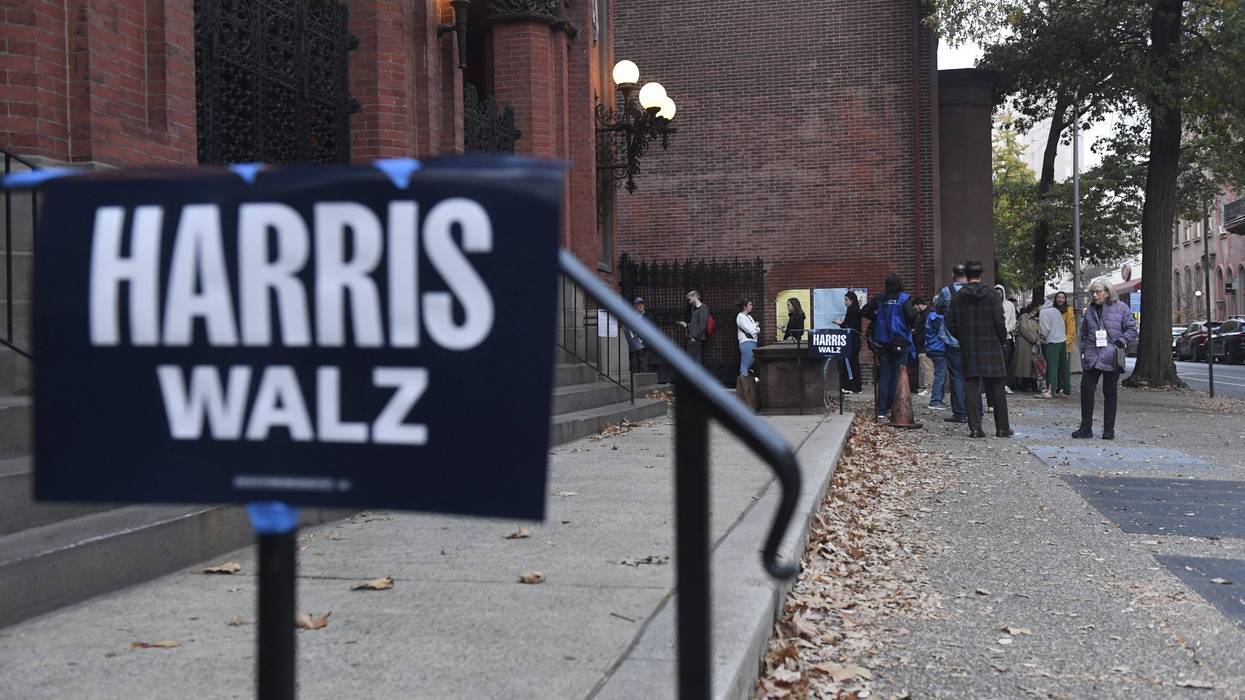 People line up to vote outside of a polling station in Philadelphia, Pennsylvania on Election Day, Nov. 5, 2024.