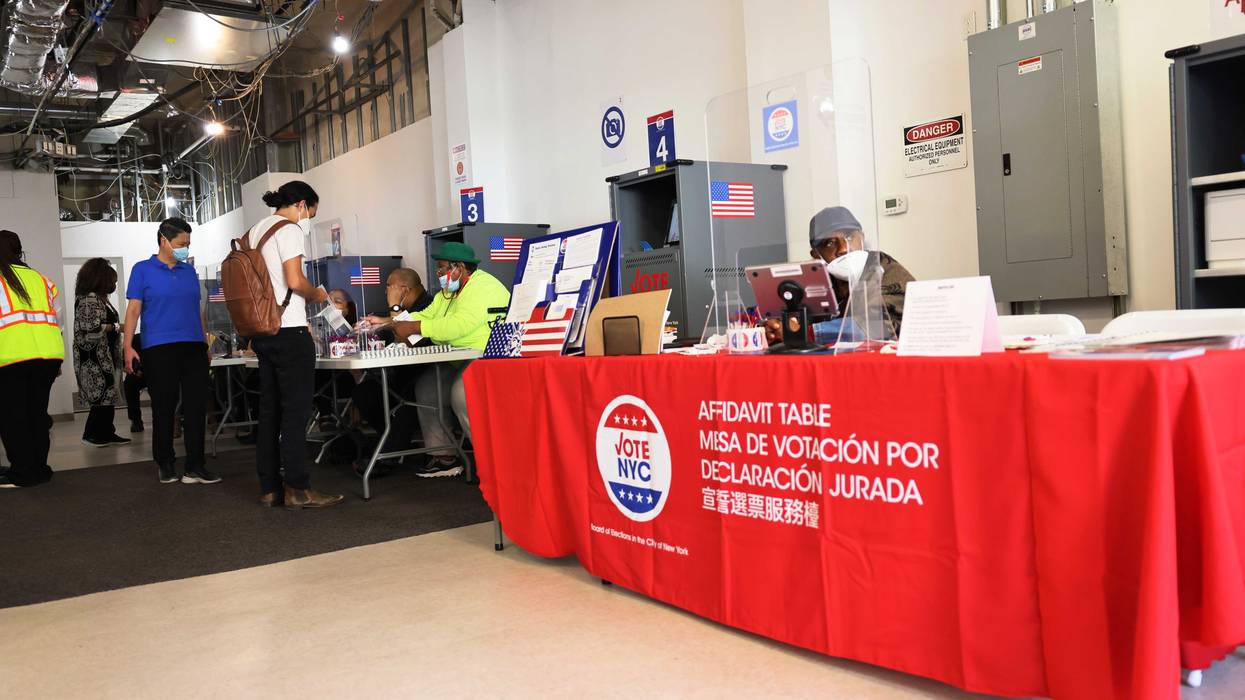 People participate in early voting on June 16, 2021 in the Upper West Side neighborhood of Manhattan in New York City
