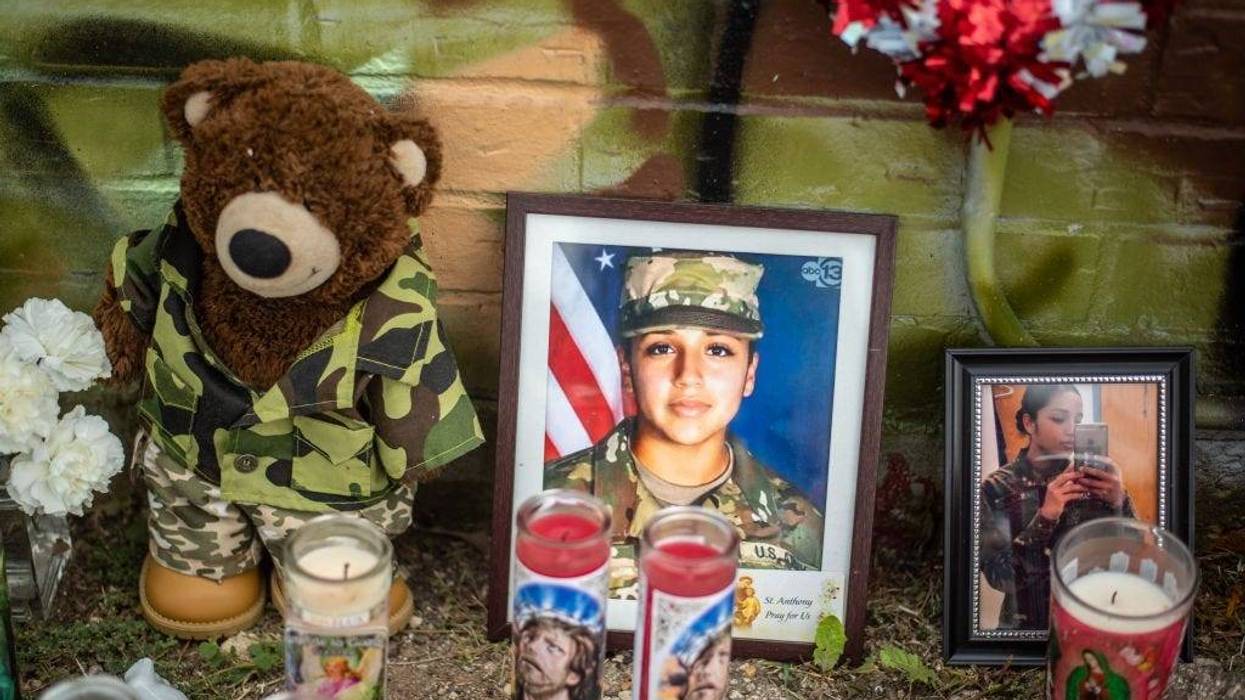 People pay respects at a mural of Vanessa Guillen, a soldier based at nearby Fort Hood on July 6, 2020 in Austin, Texas.