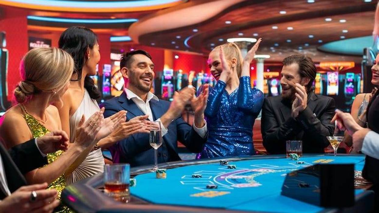 People playing blackjack inside a casino