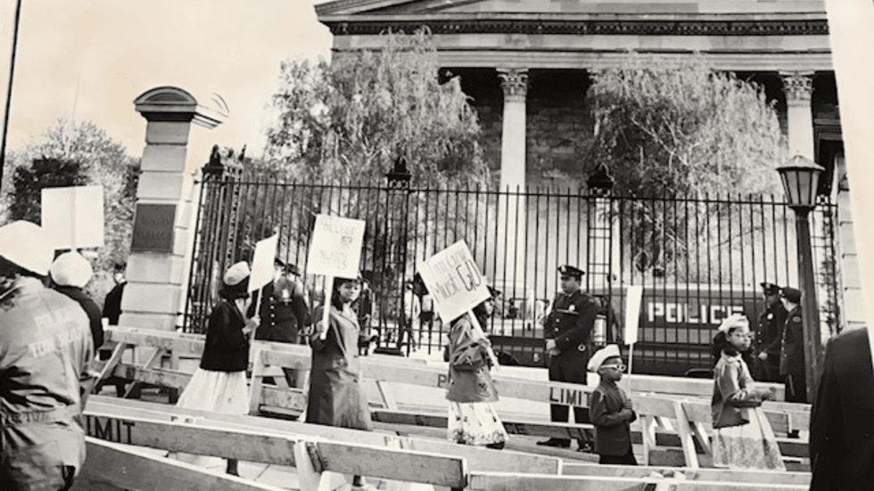 People protest the desegregation of Girard College in the late 1960s.