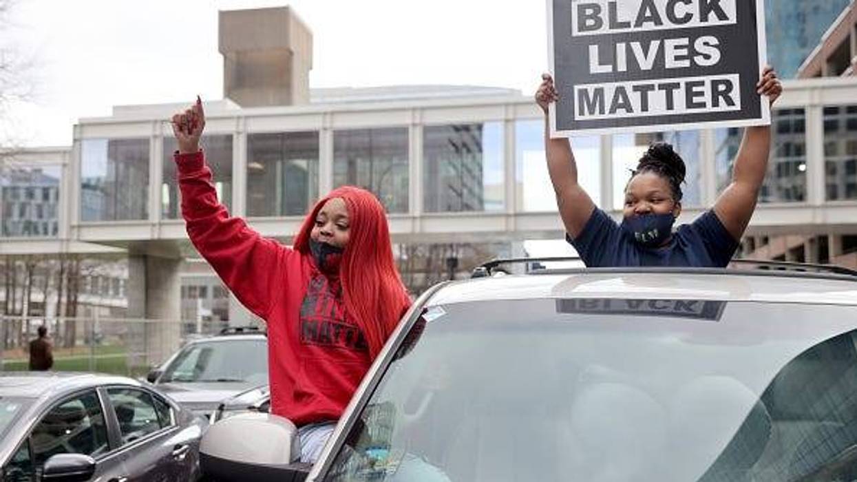 People react after the verdict was read in the Derek Chauvin trial on April 20, 2021 In Minneapolis, Minnesota