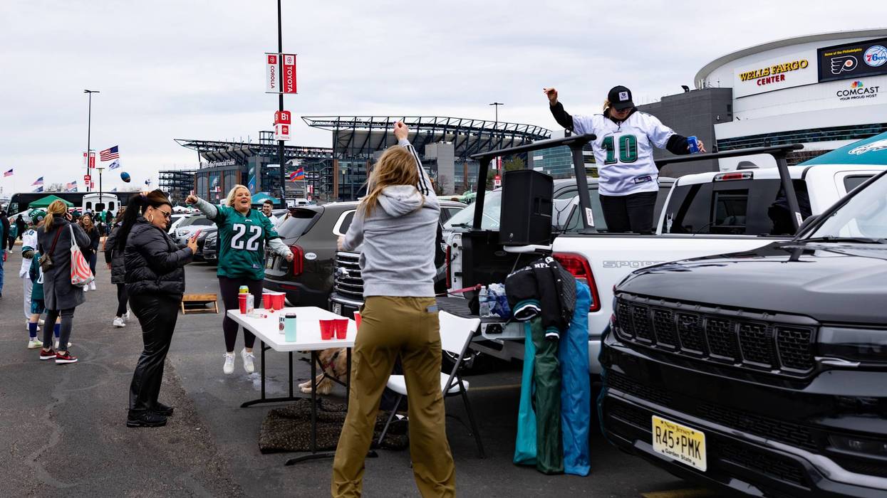 People tailgate before the NFC Championship game between the San Francisco 49ers and Philadelphia Eagles at Lincoln Financial Field on Jan. 29, 2023, in Philadelphia.