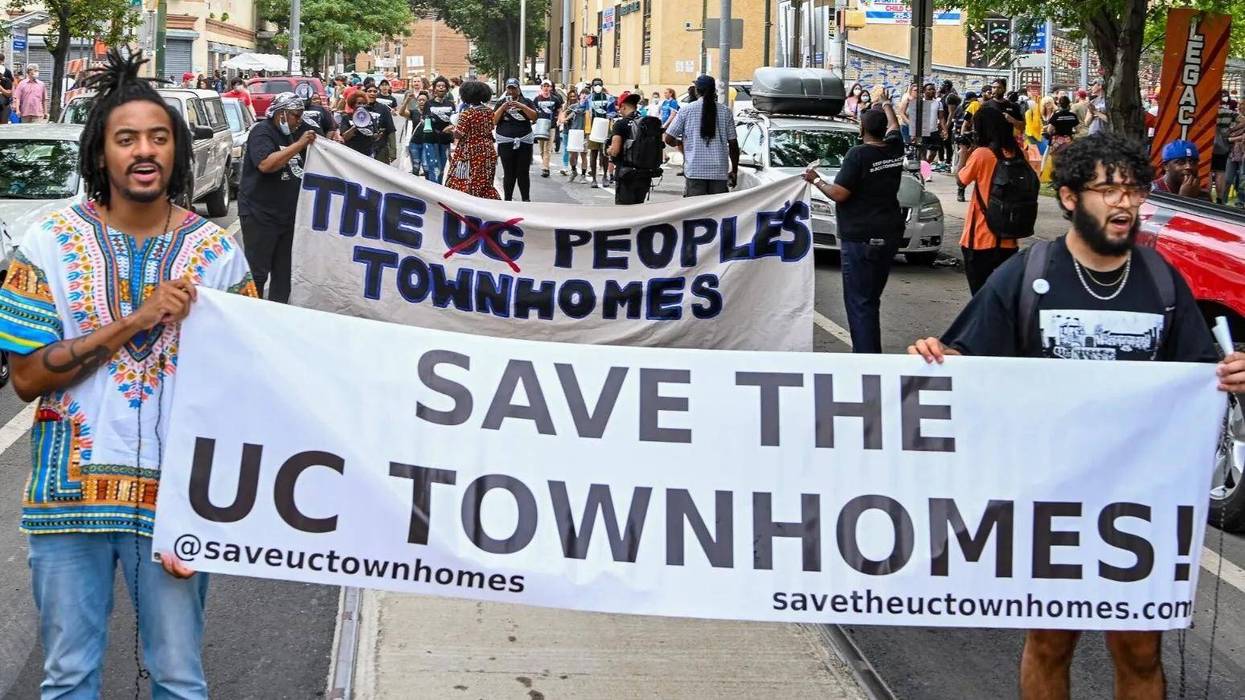People took to the streets of West Philadelphia in July 2022 to protest the displacement of residents from the University City Townhomes.