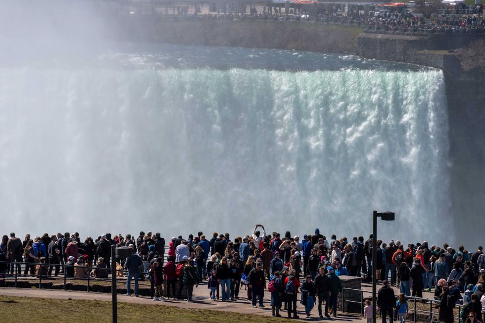 People visit Terrapin Point on the day ahead of the eclipse on April 7, 2024, in Niagara Falls, New York