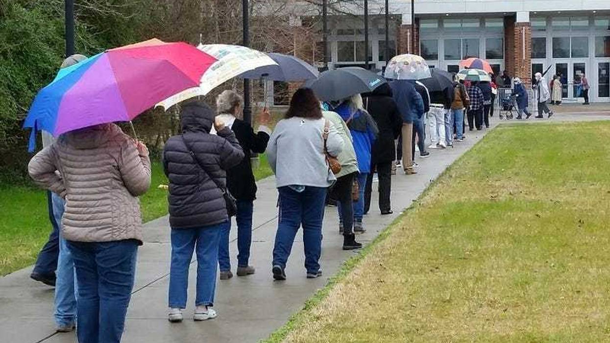 People waiting in line to get a Covid-19 vaccine at VSU.