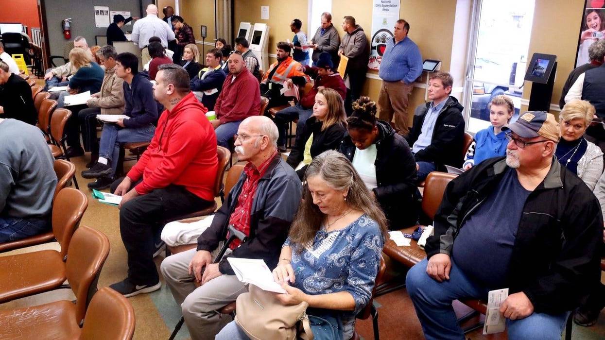 People waiting in line to renew their licenses and get their REAL IDs.