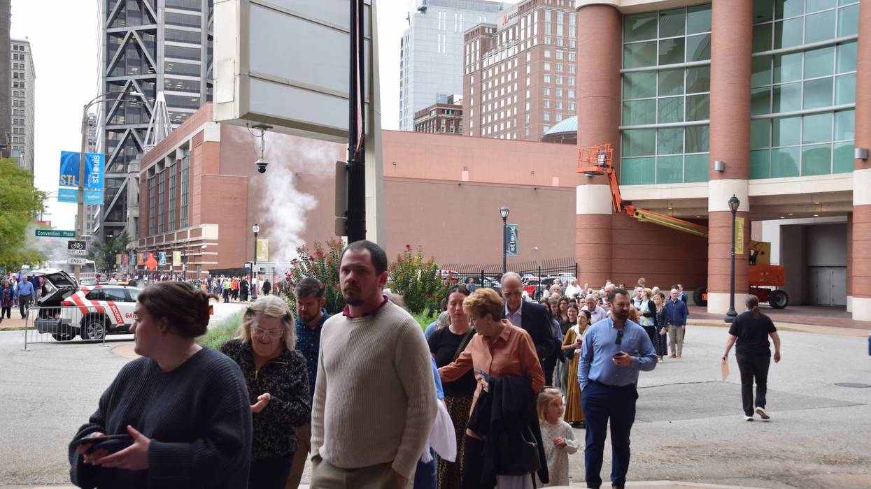 People waiting outside the Dome on Thursday for the beatification of Fulton Sheen.