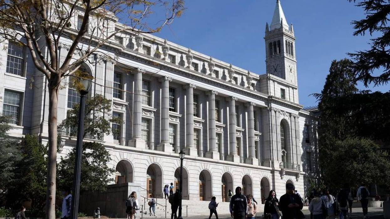 People walk by Wheeler Hall on the UC Berkeley campus on March 14, 2022 in Berkeley, California.